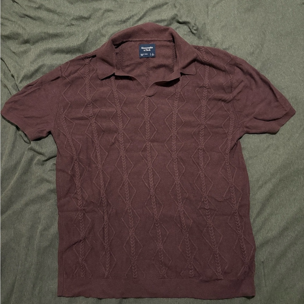Abercrombie & Fitch Burgundy Cable Stitch Johnny Collar Sweater Polo, Size L